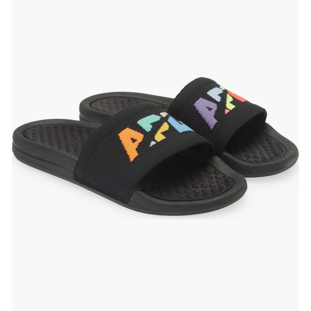 APL Techloom Slides Big Logo Black Multi Womens Size 7 - Picture 2 of 10